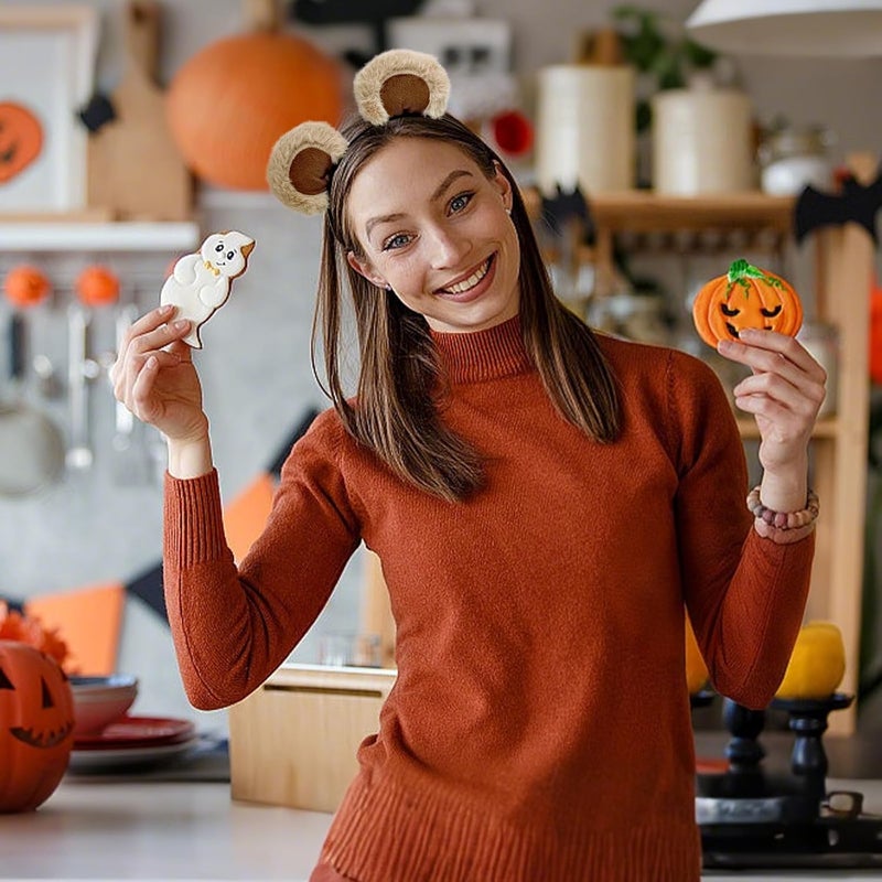 Semato Light Brown Bear Ears Headband Cute Halloween Costume Chipmunk Ears Headwear Face Wash Headband Bear Head Wear Fashion Hairband Hair Accessories for Adult Party Decoration - Image 3